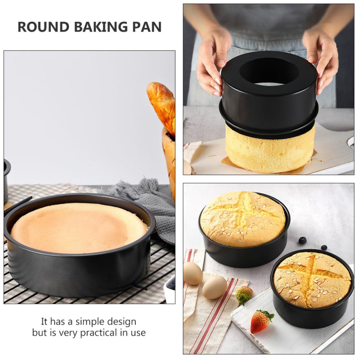 PRETYZOOM Molde para Pasteles de Acero al Carbono con Fondo Desmontable, Antiadherente, Pack de 3 Piezas Adecuado para Hornear Bizcochos y Mousses en Casa