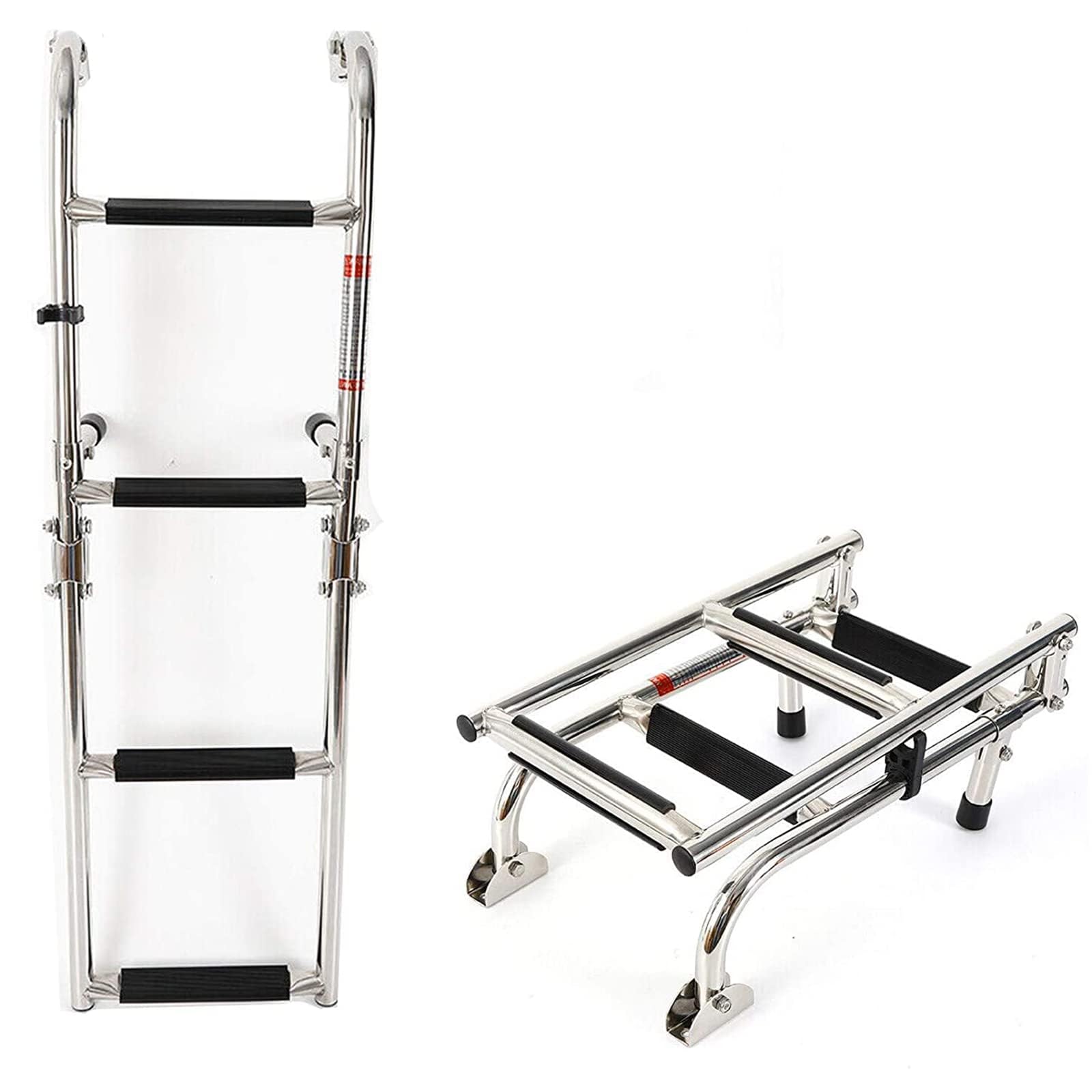 Échelle de bateau à 4 marches en acier inoxydable Échelle marine télescopique avec marche antidérapante, échelle de bain pliable pour bateaux, camping-car, yacht, piscine, pont, charge 200 kg/440 lb
