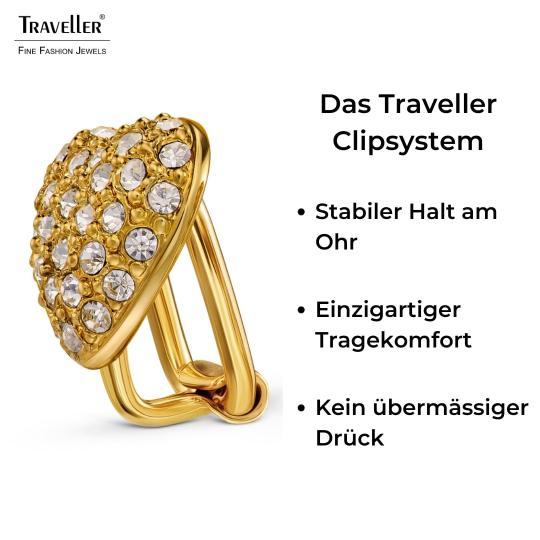 Traveller Ohrclip - Damen - Goldfarben - Herz - Kristalle - 11 x 10 mm - 22kt vergoldet - 157796