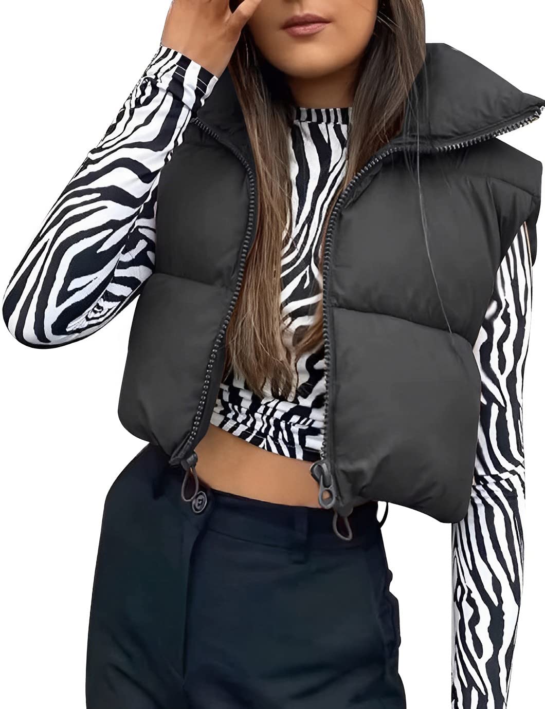 MalajisiWomen's Winter Warm Vest Lightweight Sleeveless Crop Puffer Vest Padded Stand Collar Gilet