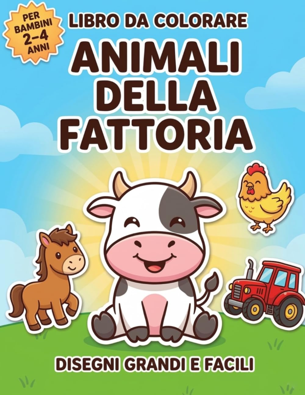 Libro da Colorare Animali della Fattoria per Bambini 2-4 Anni: Mucca, cavallo, gallina e trattore con disegni grandi e facili da colorare