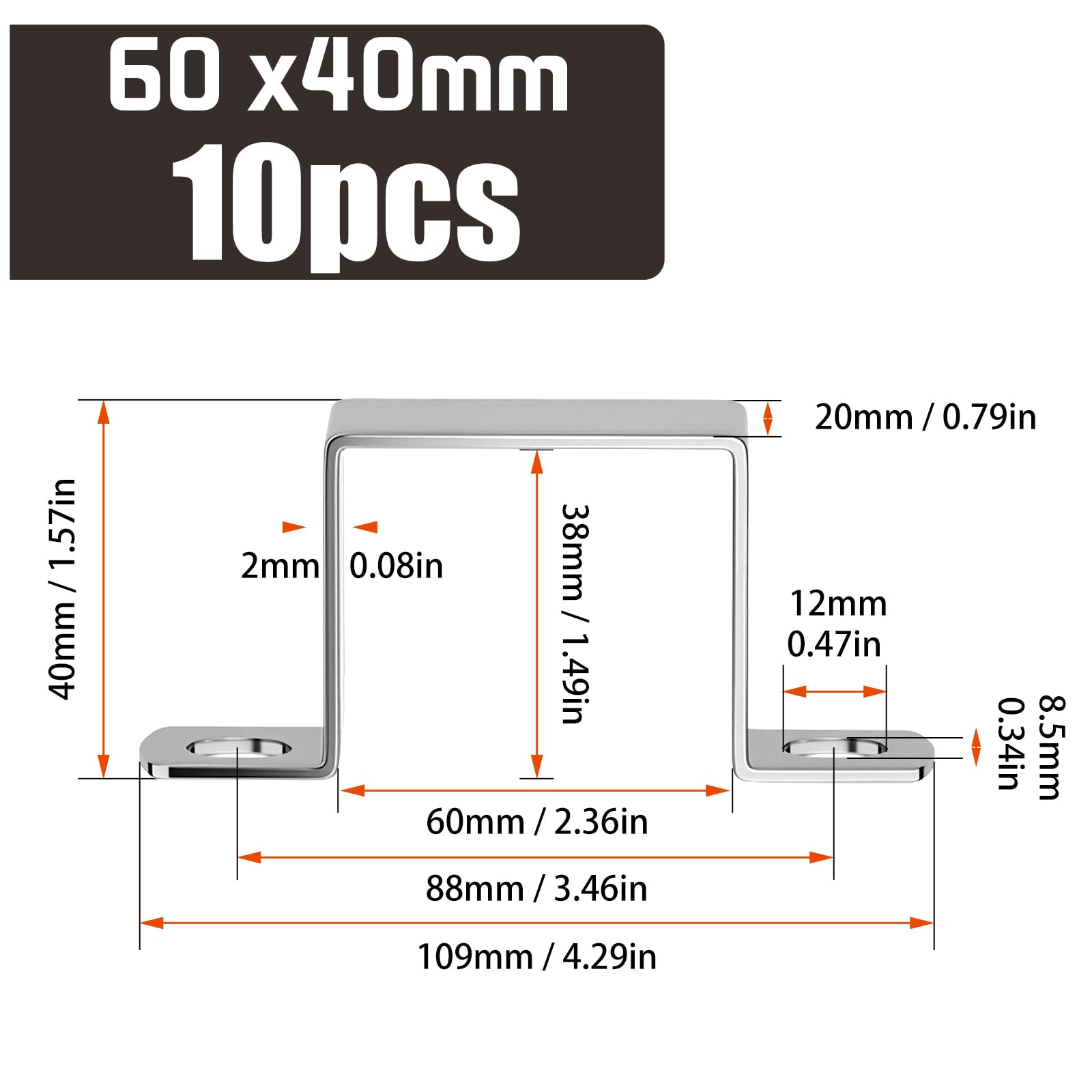 10 szt. obejmy do rur kwadratowych 60 x 40 mm kwadratowe obejmy rurowe 304 stal szlachetna obejma czworokątna rura obejma rurowa w kształcie litery U obejmy kątowe prostokątne do rur