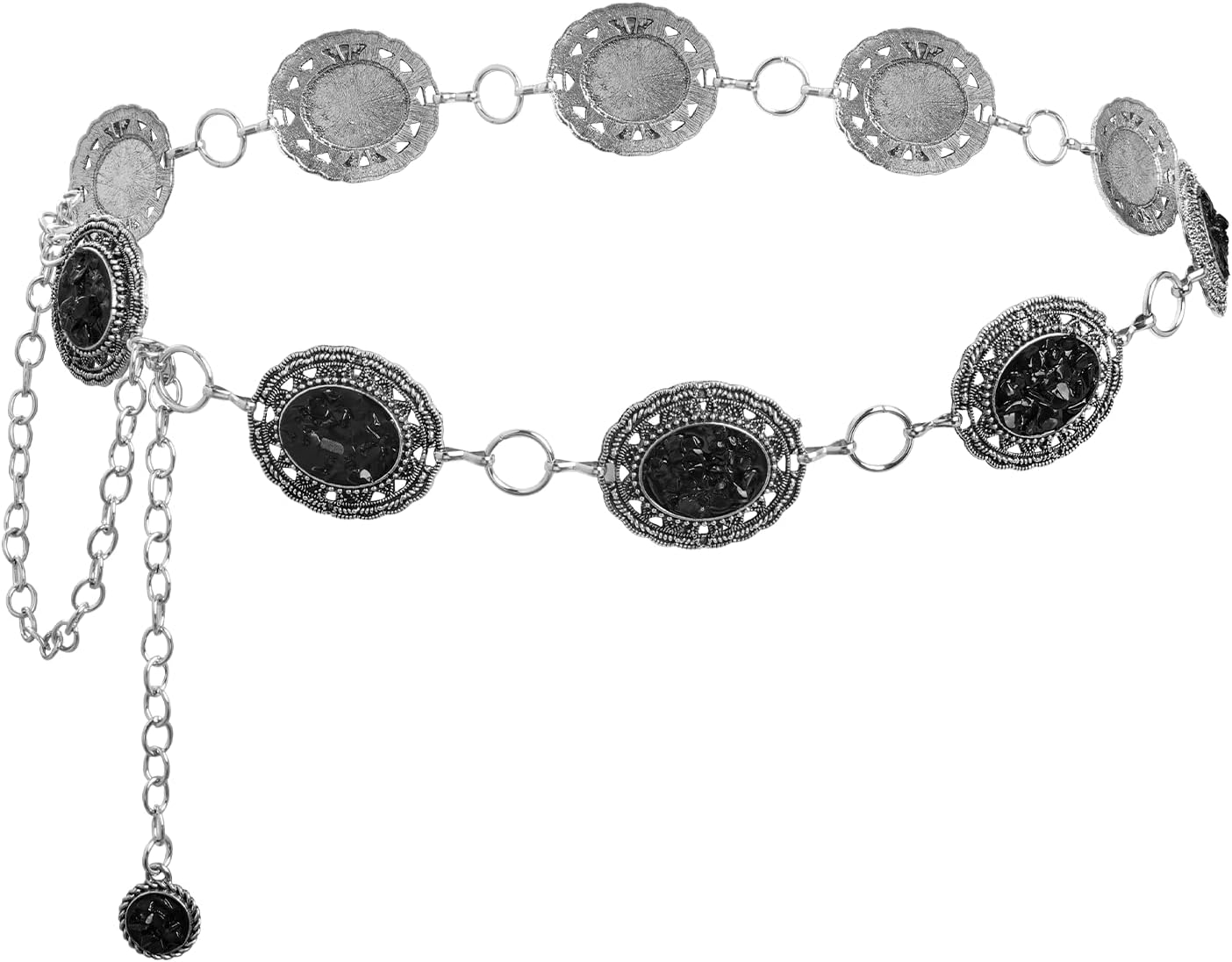 Western Concho Chain Belt Women Cowgirl Turquoise Boho Diamond Gems Metal Waist Chain Belt for Dresses Jeans