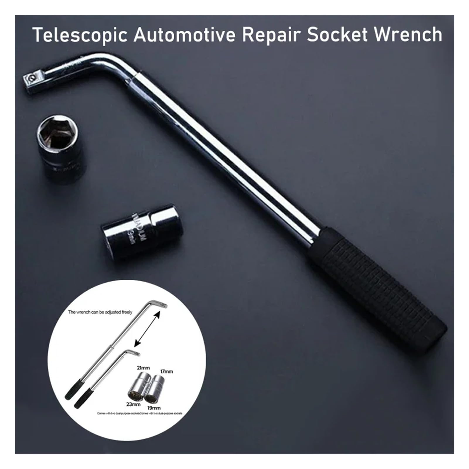 Ausziehbarer Radmutternschlüssel, Teleskop, mit Steckschlüsselsatz, Reifenmutternsatz, 17 mm, 19, 21, 23, for Autoreparaturen, Werkzeugsatz