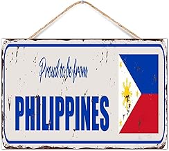 WSDESDEC Proud to Be from Philippines Wooden Signs Rustic Decor Inspirational National Flag Nautical Gifts Signs Cute Wood Pallet Wall Plaque Sign for Indoor Laundry Cottage 12x8in