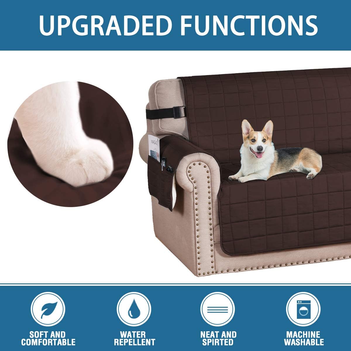 H.VERSAILTEX Sofa Slipcover Reversible Couch Cover Foam Quilted Sofa Covers for Dog Water-Repellent Furniture Protector with Side Pocket Seat Width up to 54", (Loveseat, Brown/Beige)