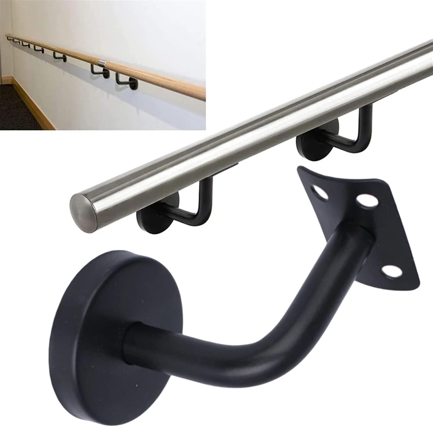 1pcs Black Handrail Bracket Stainless Steel Handrails Wall Mounted Bracket Support Hand Rail Stair Railing Guardrail Accessories (Size : 60x80mm)