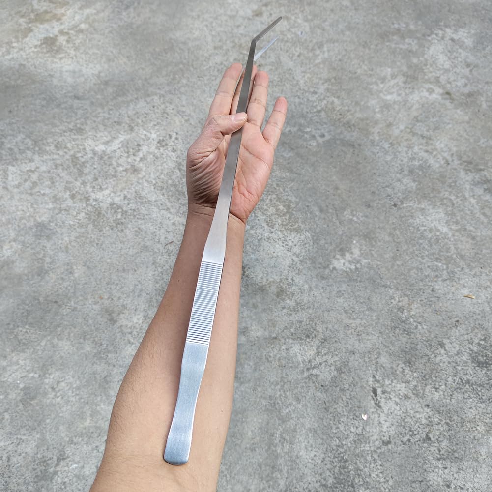 OAIDVEUY Extra Long 18.7 Inch Stainless Steel Tweezers Feeding Tongs (Longer Than Arms, Curved) for Aquarium & Terrarium