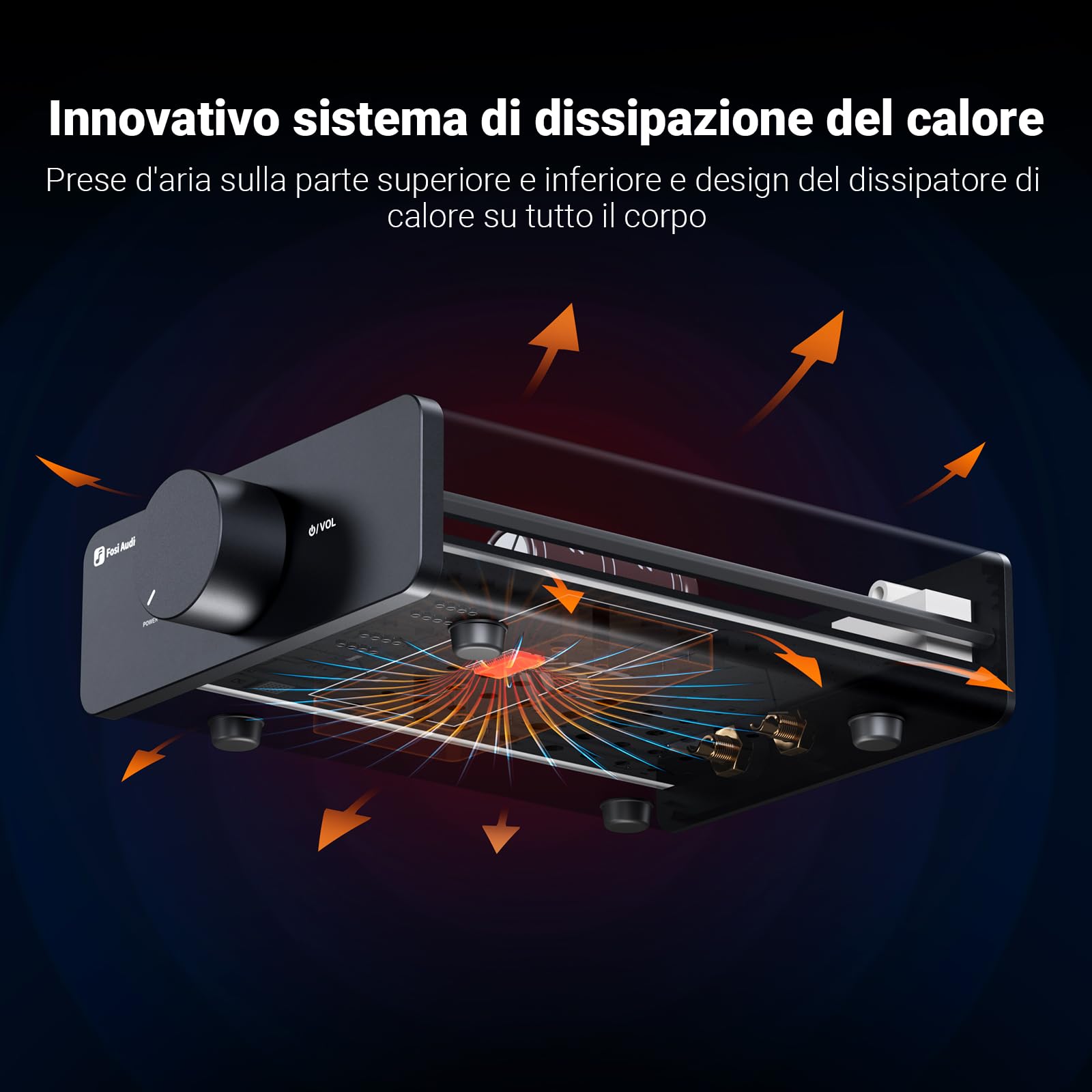 Fosi Audio V3 Amplificatore stereo Home Audio 300 Watt x2 Potenza TPA3255 Classe D Mini 2 canali per altoparlanti passivi da scaffale a torre Desktop Home Theater con alimentazione 48V