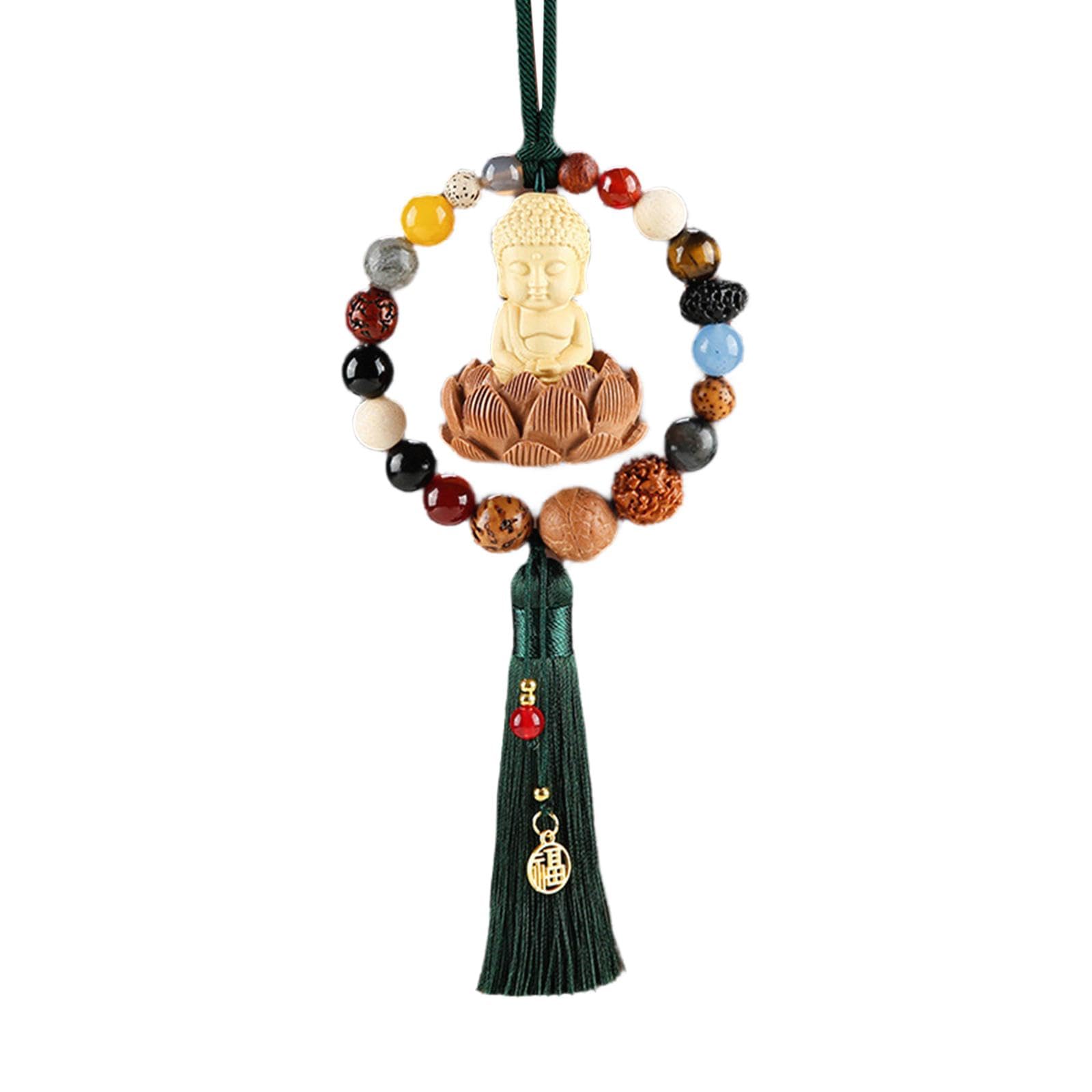 DuskHaven Bouddha Voiture Suspendus Ornement Perle Bouddha Statue Voiture Pendentif Fengshui Bouddha Ornement, Voiture Rétroviseur Suspendus Accessoires, Vert