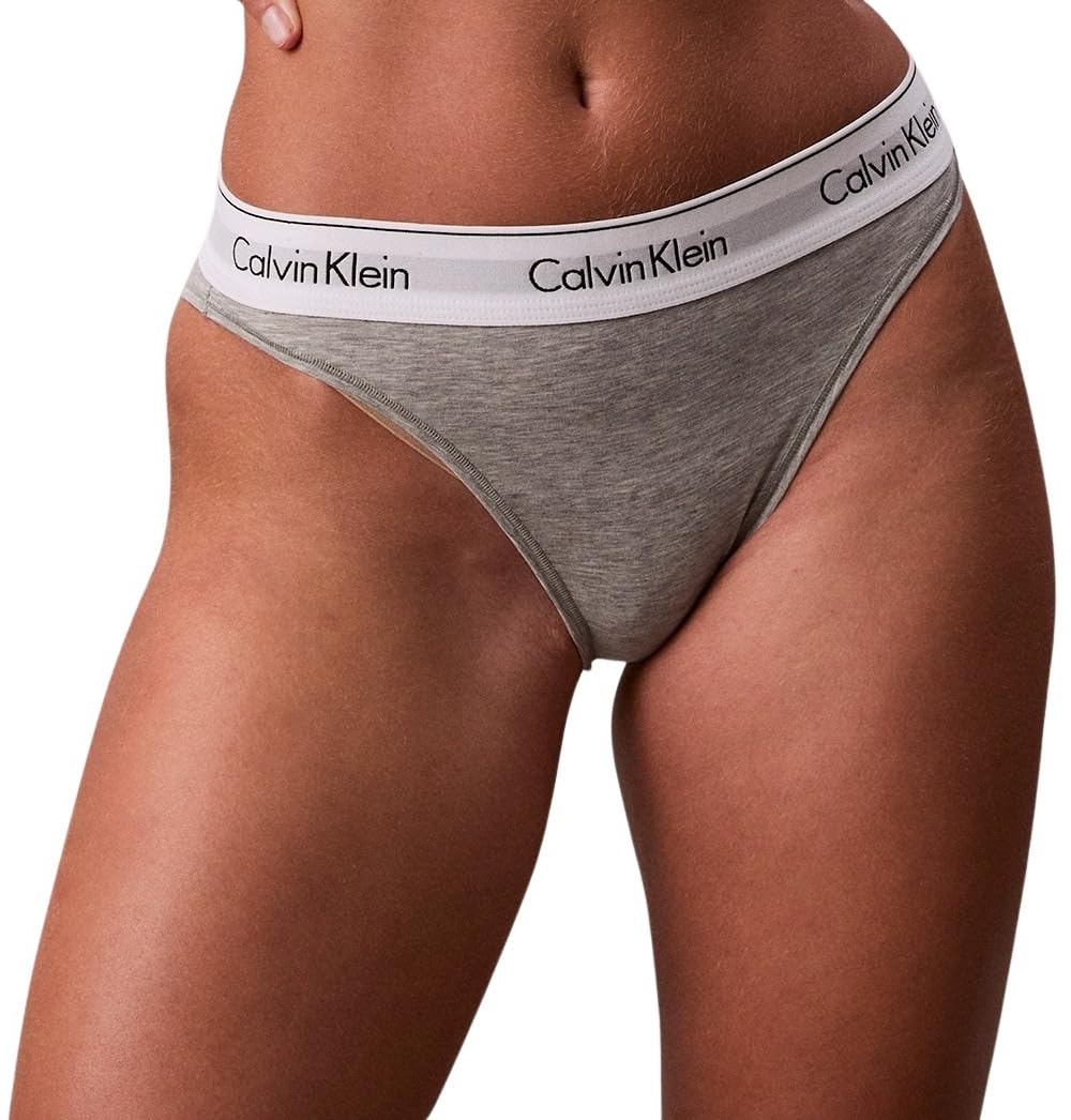 Calvin Klein Women’s High Leg Bikini Briefs with Logo Waistband, Grey (Grey Heather), S