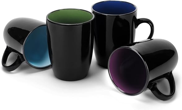Elanze Designs Color Pop Cool Green Blue Purple 16 ounce Glossy Ceramic Mugs Assorted Set of 4