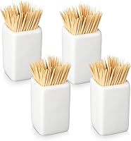 Mimorou 4-Pack White Ceramic Toothpick Holders - Square Dispensers for Kitchen, Charcuterie Boards, Parties, Easy Clean