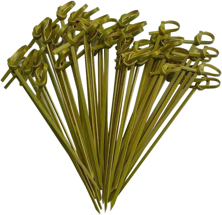 JIHUOO 100 Pieces Bamboo Knotted Cocktail Sticks Picks Toothpicks