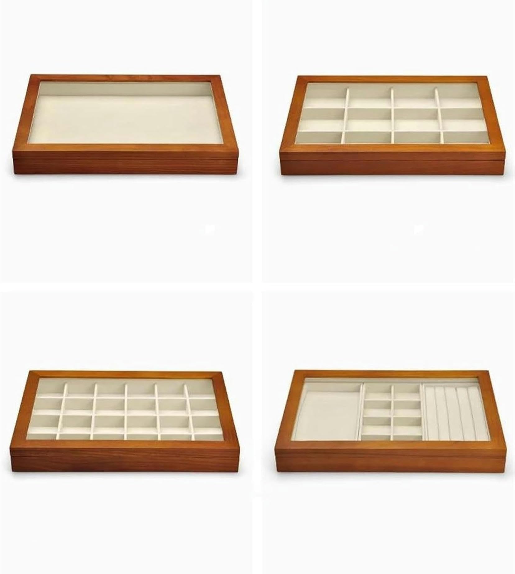 Caja organizadora de Joyas de Madera para Anillos, Cajas Grandes con Tapa Transparente, Almacenamiento apilable de Madera Maciza para Joyas~/ (Gris Oscuro BA)