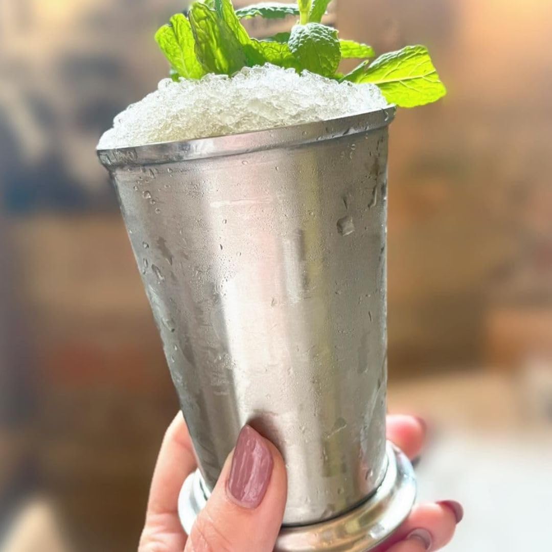 Soro Essentials- 11 oz Stainless Steel Mint Julep Cup Set of 2- Metal Cocktail Glasses Julep Cups Julep Glasses for Beer Juice Beverage Party Bar Home Restaurant Keeps Drinks Cold Longer