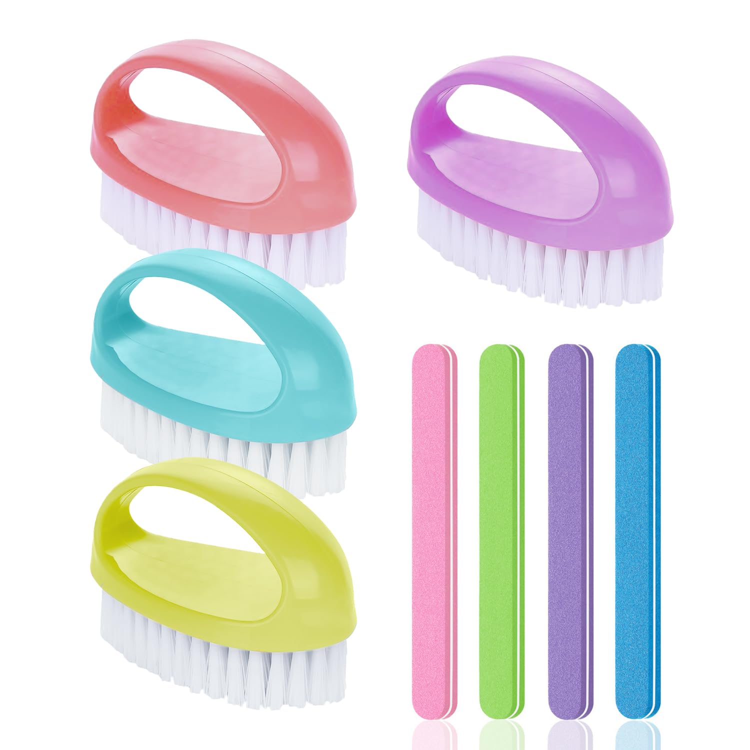 4Pcs Brushes and 4Pcs Nail Files, Nail Cleaning Brushes, Nylon Brushes, Nail Care Tools, Manicure Tools