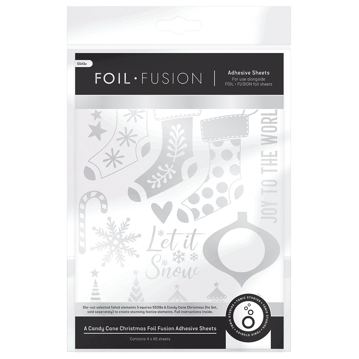 Tonic StudiosA Candy Cane Foil Fusion Adhesive Sheets - 76 Foil Fusion Elements, 4 x A5 Sheets, Perfect for Crafting Exquisite Festive Decorations