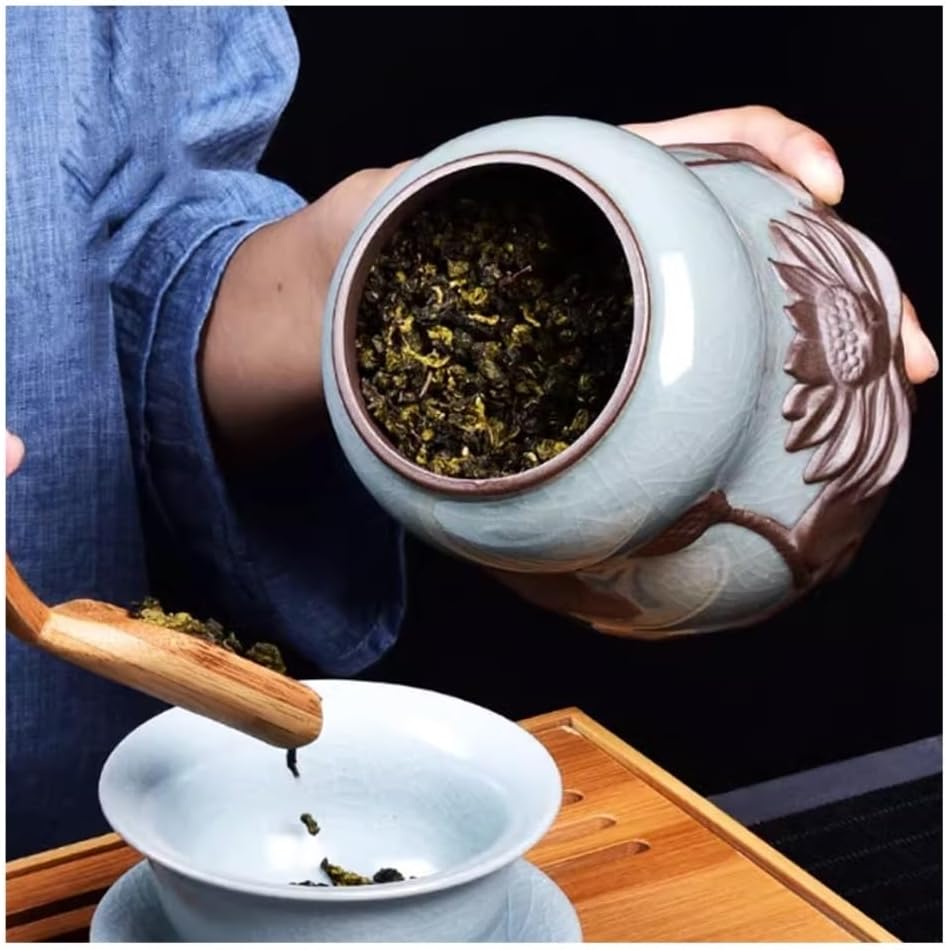 Tea Container Ceramic Tea Can Household Sealed for, Dried Fruits, Medicinal Herbs and Grains