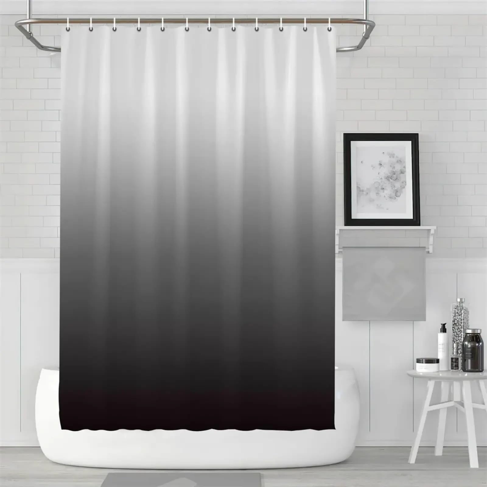 Weiß-Grau-Schwarz-Farbverlauf-Badezimmervorhang, einfacher schwarzer Duschvorhang, wasserdichte Duschvorhänge für das Badezimmer, 235 x 190 cm (B x L), 190 cm Länge