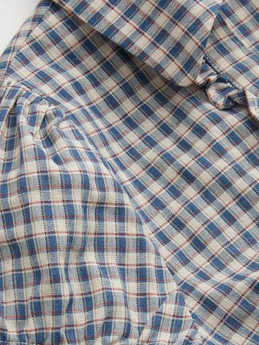 CIDER Plaid Shirts for Women Gingham Checkered V Neck Button Down Short Sleeve Casual Blouse Women Cotton Top4