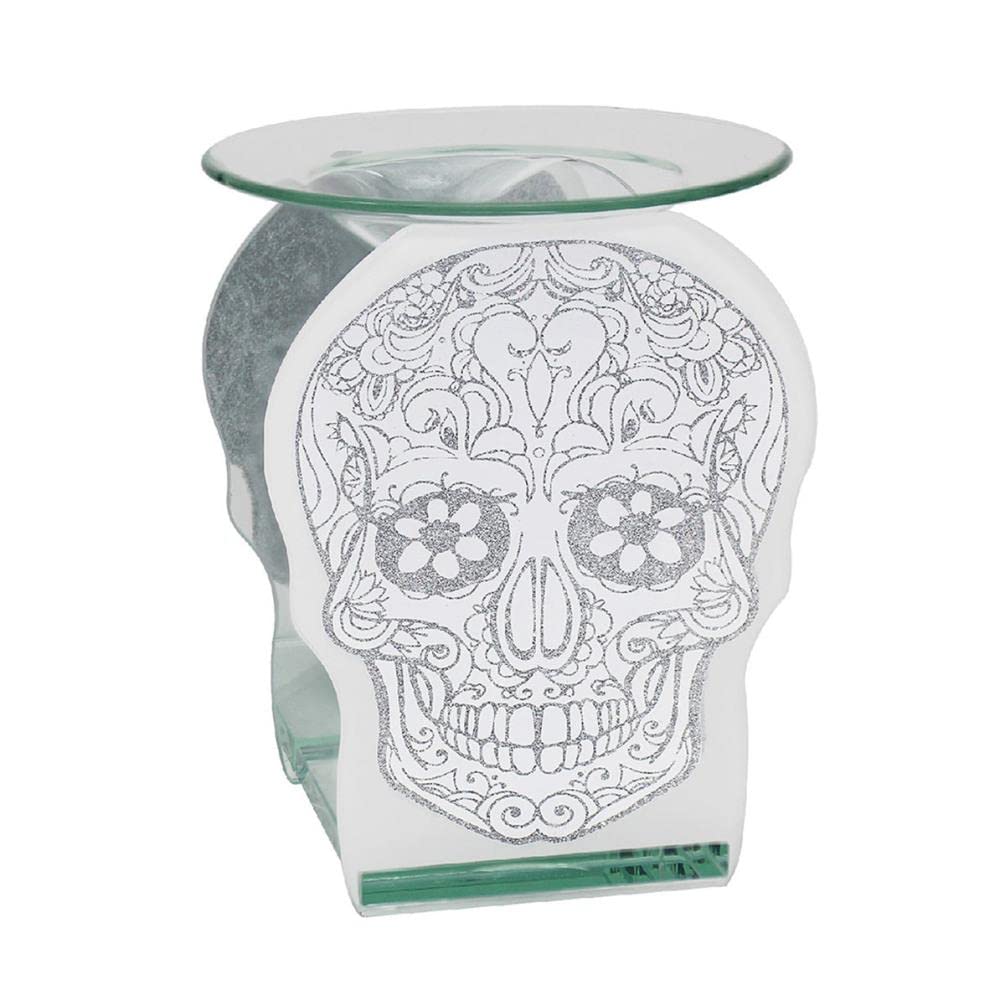 The Leonardo Collection Silver Glitter Sugar Skulls Fragrance Oil Burner Wax Warmer Tealight Holder