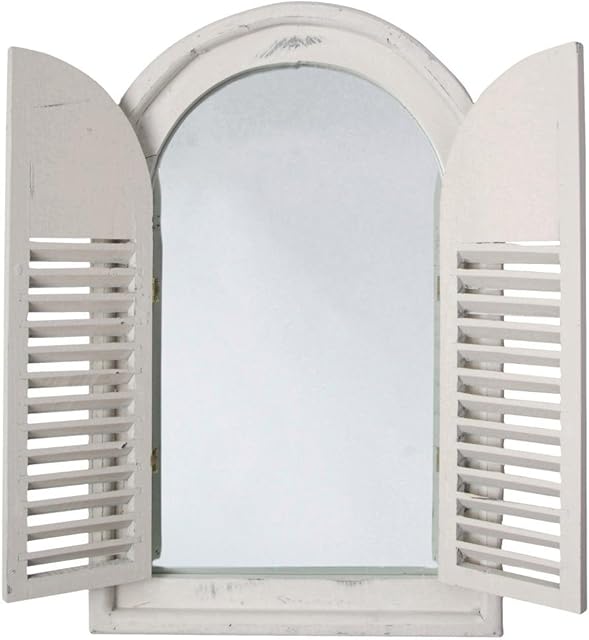 Esschert Design WD05 37 x 5 x 59cm Wood and Glass Antique Mirror with French Doors - White
