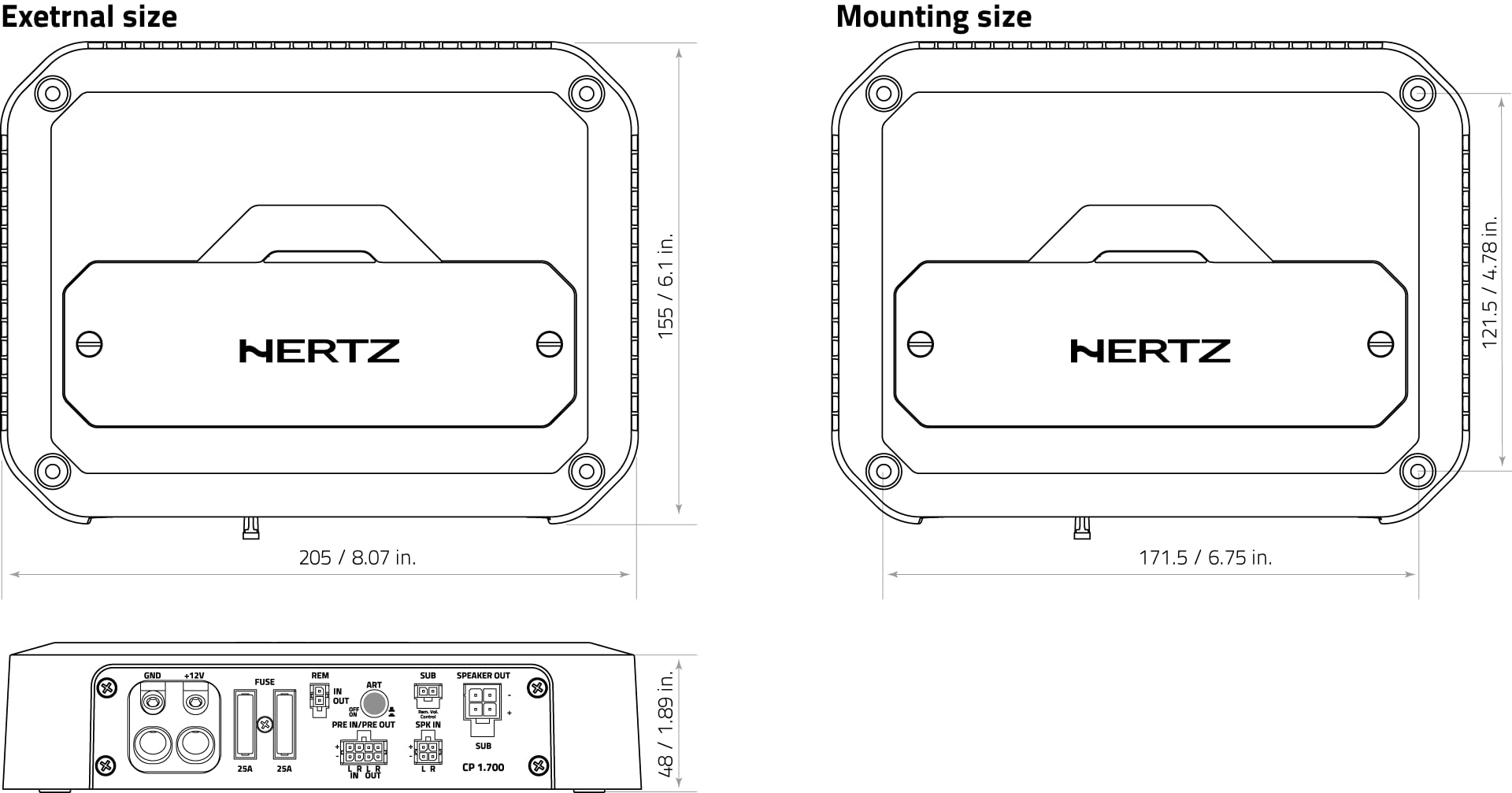 Hertz CP 1.700 - Amplificatore mono 1x700W Classe D compatto ad alta efficienza per Subwoofer