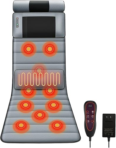 Alfombrilla de masaje de cuerpo completo con calor y vibración, almohadilla de masaje eléctrica de 10 motores con almohada de cuello Shiatsu, 3