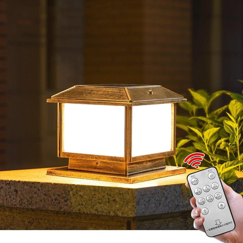 Nowoczesne lampy solarne na słupki, odporne na deszcz, oświetlenie na słupki ogrodzeniowe z akrylowym kloszem, do ogrodu i na patio(Brass,X-Large)
