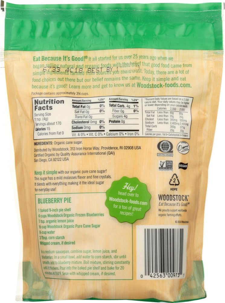 Woodstock Sugar, Organic, Pure Cane, Granulated, 24-Ounce (Pack of 6)