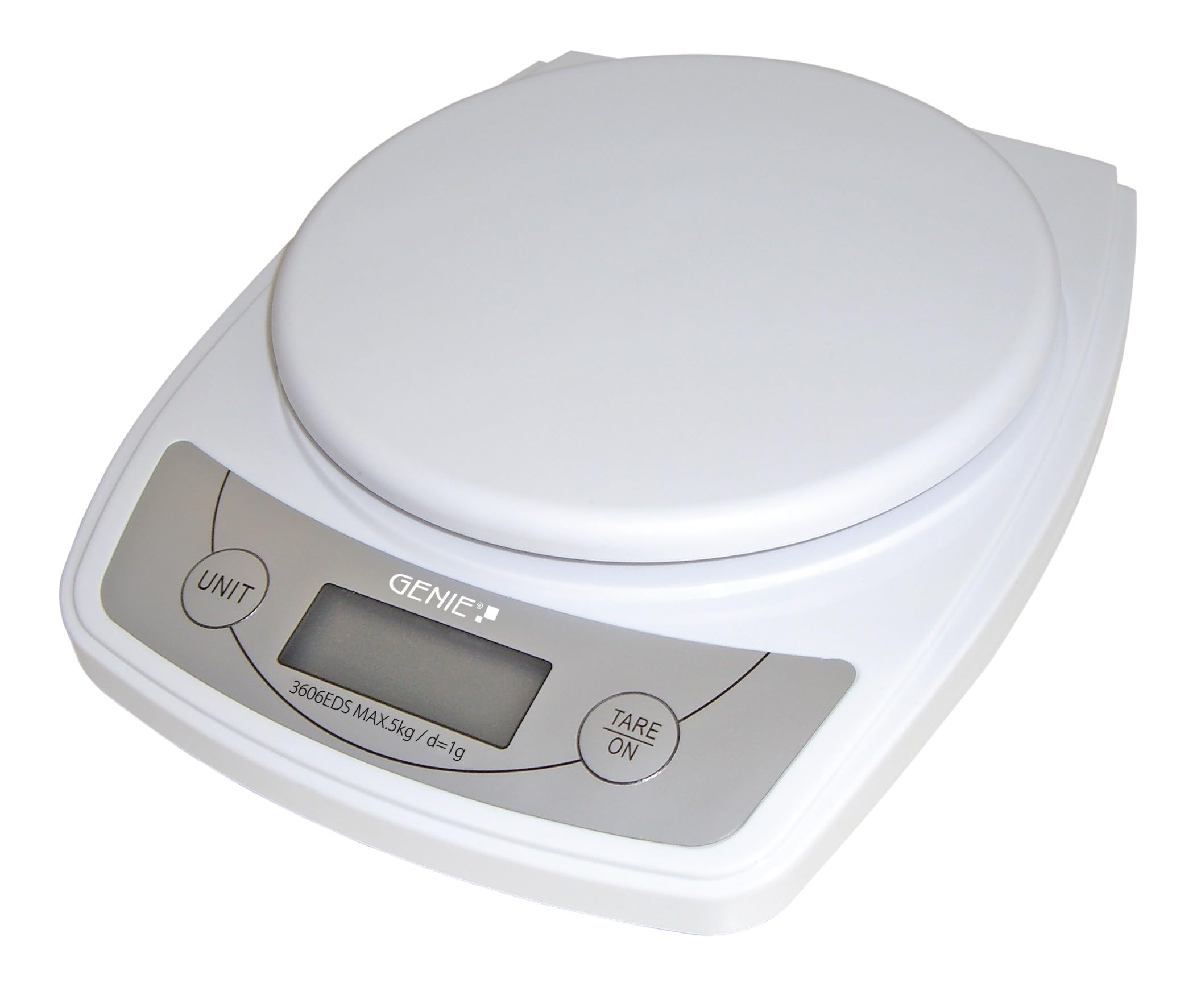 Genie 3606 EDS - Balanza con pantalla LCD, plástico, 1 a 5000 g, color blanco