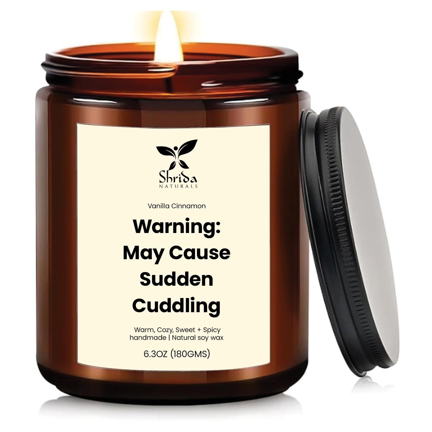 Shrida Naturals 100% Natural Soy Candle - Vanilla Cinnamon Scented | 180g (6.3oz) | Aromatherapy Jar Candle | 40+ Hours Burn | Cozy, Refreshing Fragrance for Bedroom, Living Room & Gifting