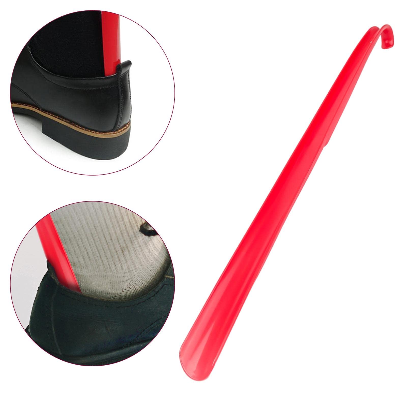 Oshhni Chaussepied à Manche, 58,5 Cm, Chaussepied Portable, Aide à L'enfilage, Lèvechaussures pour Femmes âgées, Rouge