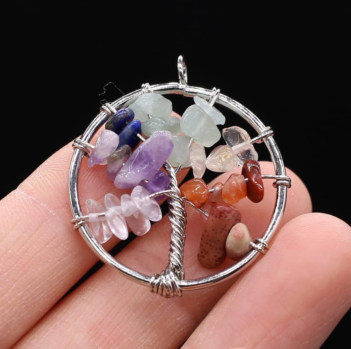 LE SKY 7 Pcs Natural Chip Stone Pendants Mixed Crystal Stone Wire hand knitting Life Tree Charms for Jewelry Making Necklace Bracelet DIY - Image 8