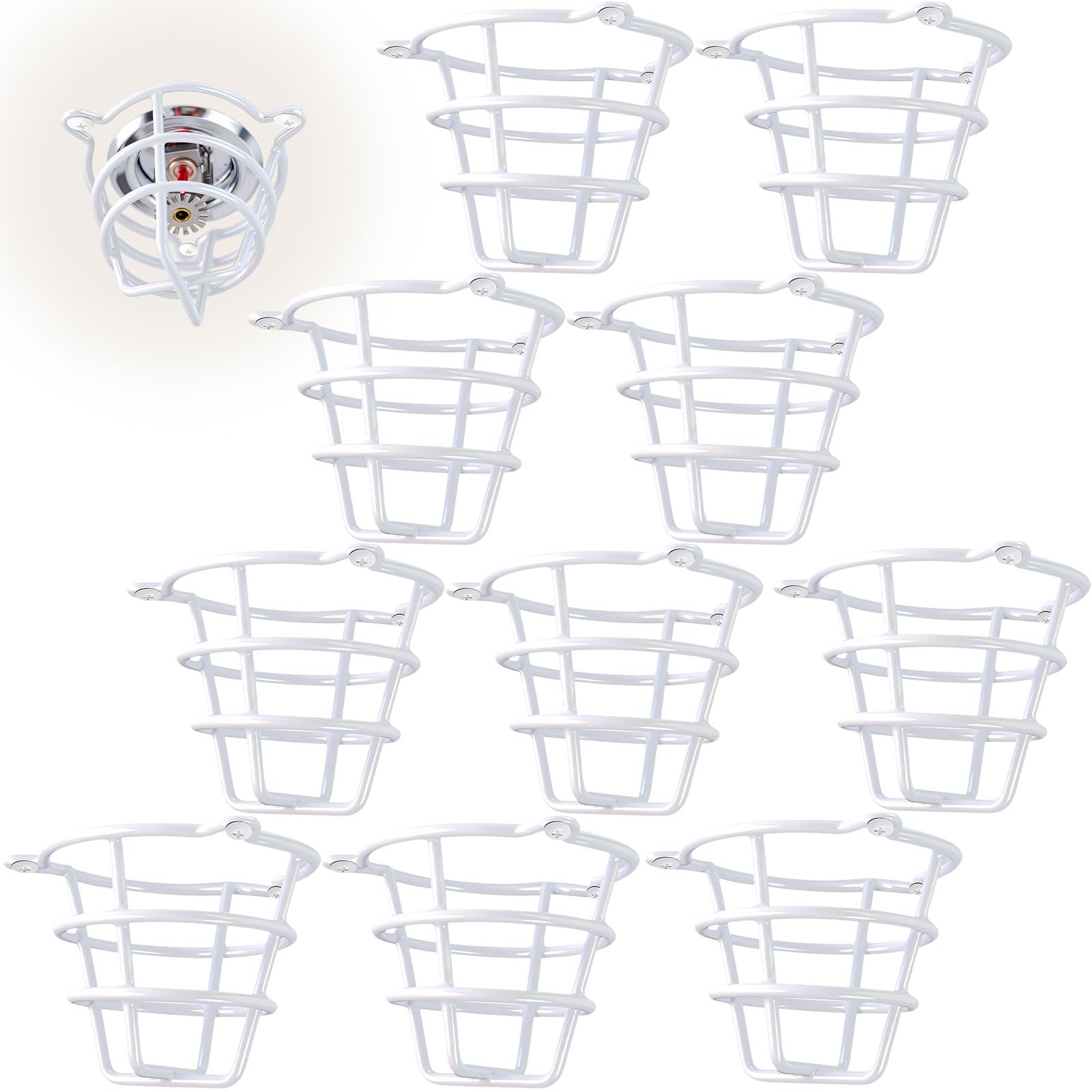 (10 Pack) TunaMax White Fire Sprinkler Head Cage Guard for Both 1/2" & 3/4" Sprinkler Head for Protecting Flush Mount & Side Wall & Semi - Recessed Sprinkler Head Cover