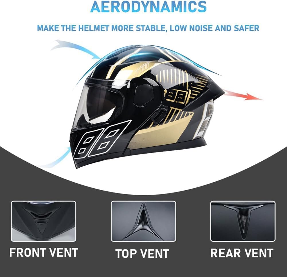 Casco Abatible con Doble Visera, Casco Moto Modular con Bluetooth, Guantes Térmicos Touchscreen, 40 Piezas Cintas Reflectantes, ECE Homologado Doble Visera, Mujer Hombre Adultos I,Large