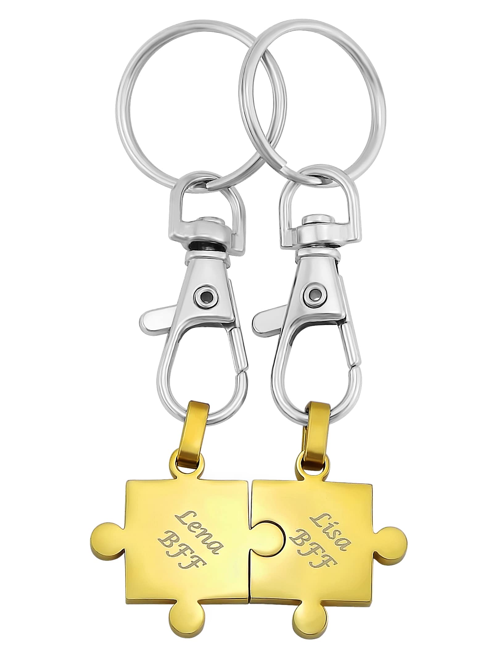 Schlüsselanhänger personalisiert 2 Stück Puzzle Teil | Schlüsselanhänger mit Gravur Set Edelstahl gold | personalisierte Schlüsselanhänger für Paare Freund Freundin Partner