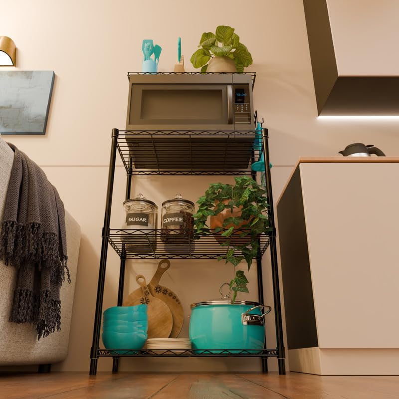 Image of 3-Shelves Microwave Heavy Duty Steel Storage Rack | Multipurpose Shelving Unit for Kitchen, Home & Utility
