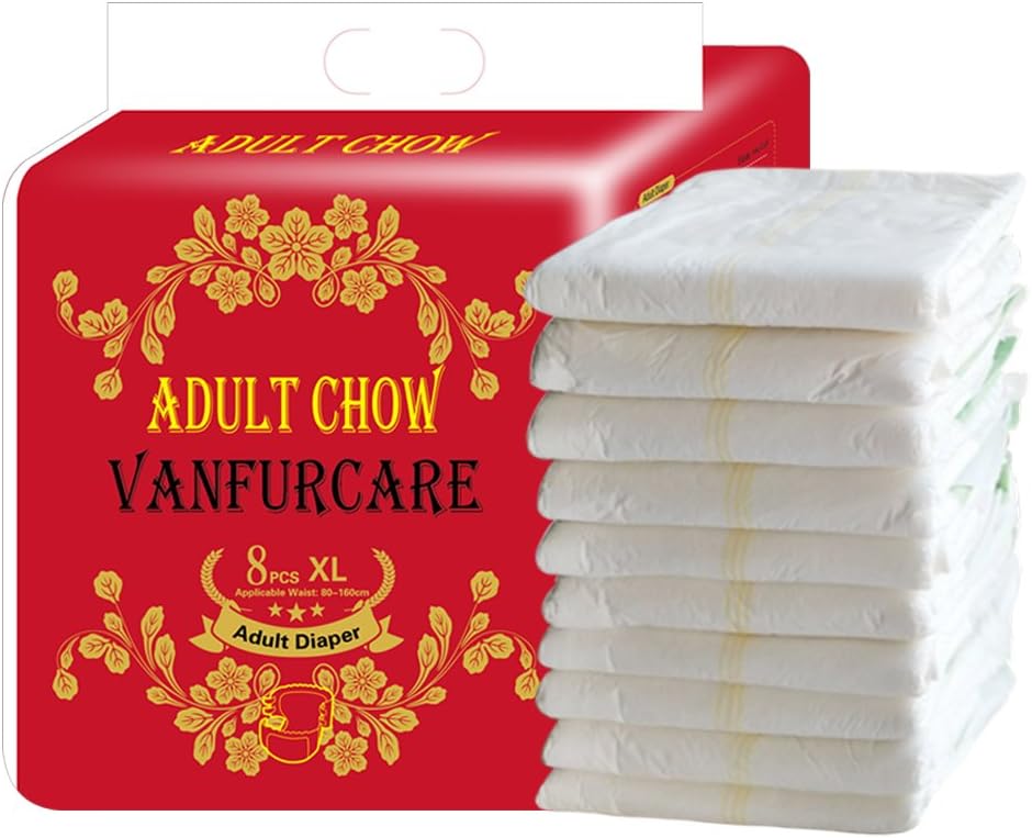 VANFURCARE Heavy Absorbency Adult Diaper Disposable Nappies Large/X-Large Pack of 8