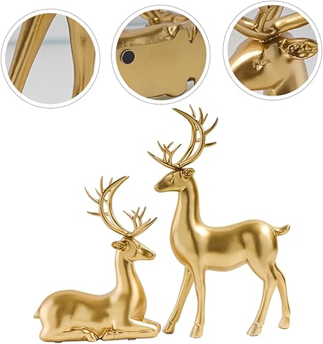 Miniatura 5 de ABOOFAN 2 figuras decorativas de alce de Navidad, estatuas de alce de resina de alta calidad para ornamento de escritorio, decoración navideña
