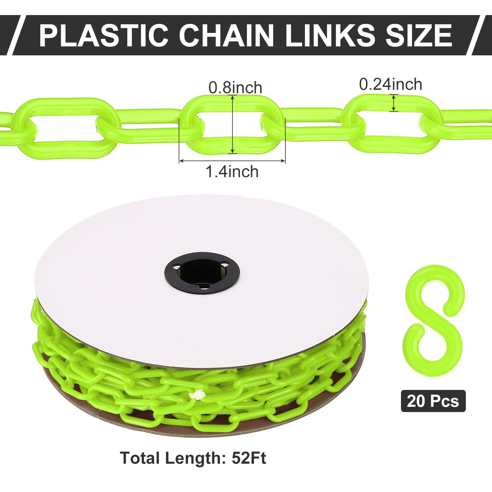 PATIKIL Chaîne en Plastique, 52 Pieds de Chaîne de Sécurité pour le Contrôle des Foules, Maillons de Chaîne en Plastique Vert de 1/4 Pouce (6 mm) pour Files d'Attente, Stationnement