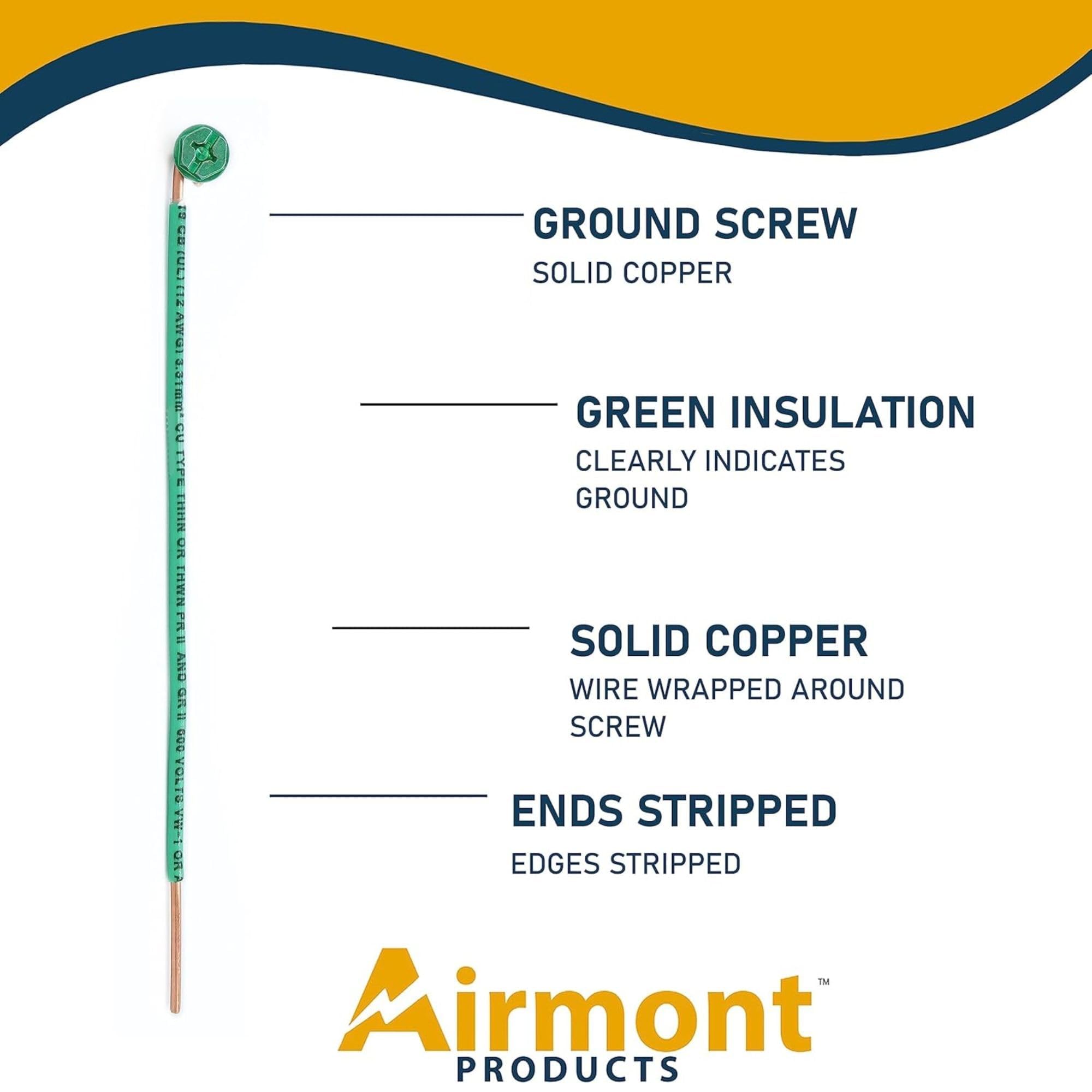 Airmont - Confezione da 50 trecce di messa a terra solide da 20,3 cm, 10 AWG, in rame massiccio, con viti verdi per scatole elettriche