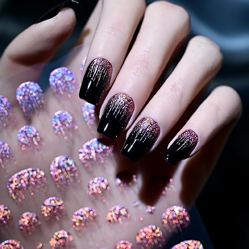 Rainbow Pink Glitter Drip Nail Stickers for Nail Art, Holographic