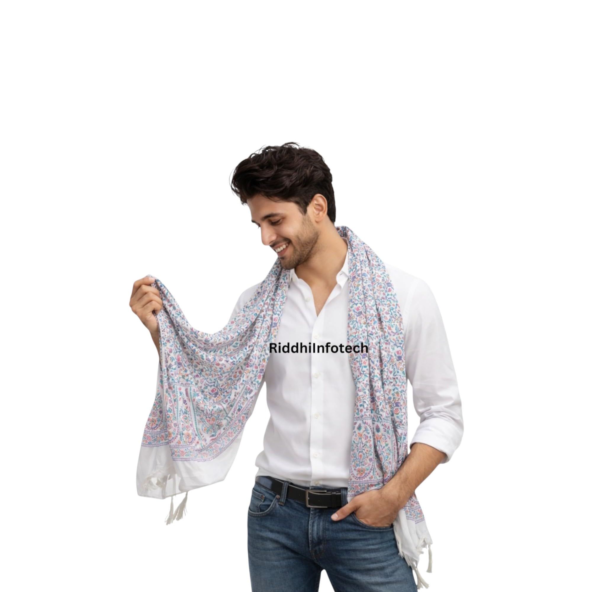 RiddhiInfotech Men’s Traditional White Printed Cotton Gamchha | Soft & Absorbent Cotton Towel | Multi-Purpose Headwrap, Bath & Daily Use Cloth | Lightweight & Quick Dry | Length Approx 2 Meter | 1 Pc-image-48