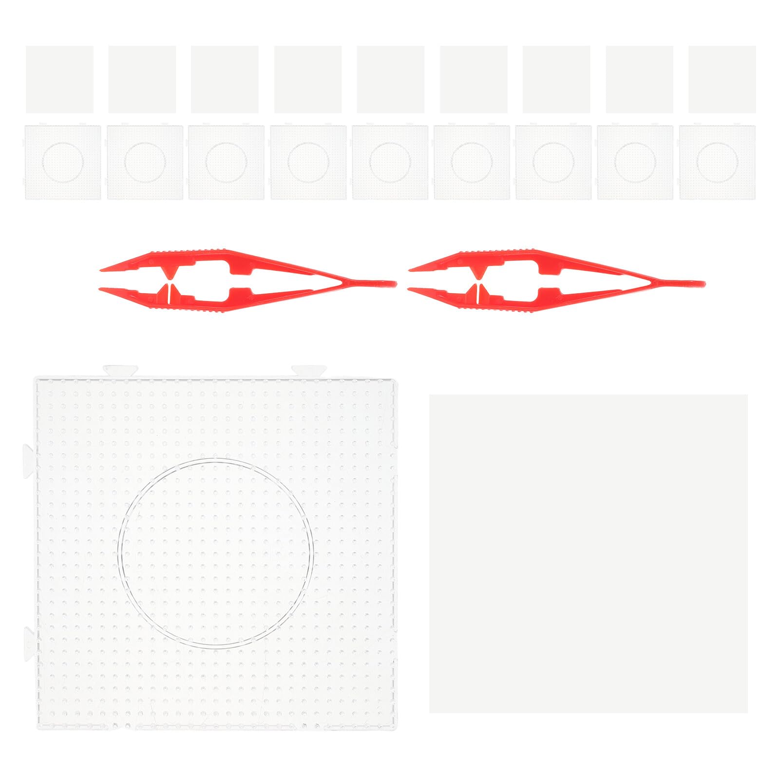 WOONEKY Fuse Bead Pegboards Trasparenti Grandi in Plastica Pannelli Quadrati Collegabili per Progetti Artigianali Stirare e Pinzette per Perline Fuse