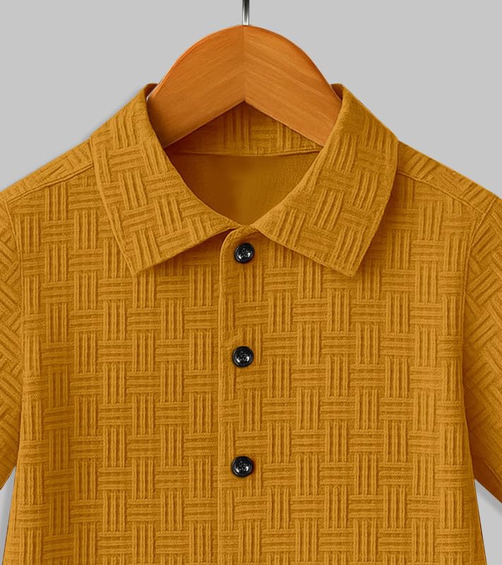 Image of Boys' Casual Cotton Blend Solid Collared Button Down Neck Half Sleeves Regular Fit Shirt