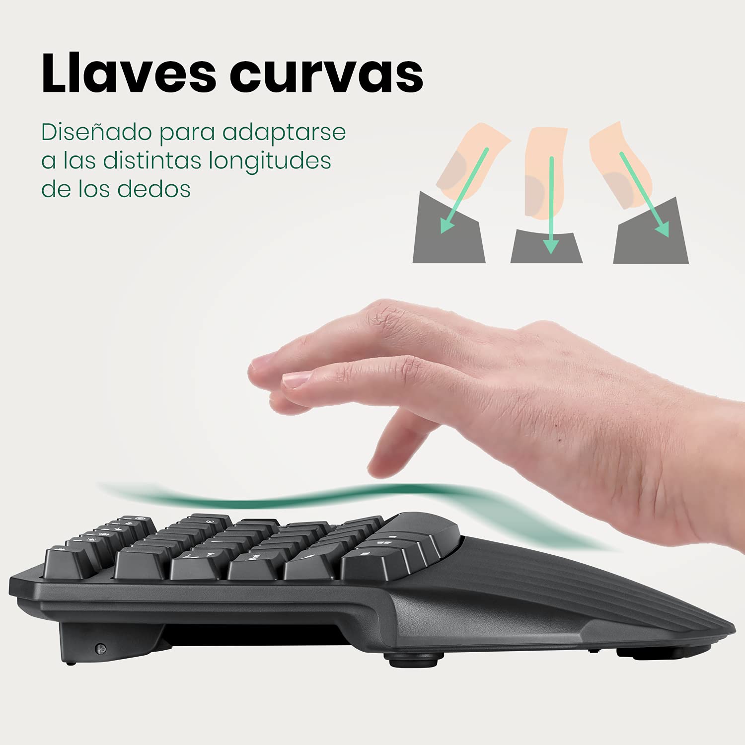 Perixx PERIBOARD-613B Mini tastiera ergonomica wireless con doppia modalità 2.4G e Bluetooth, compatibile con Windows 10 e Mac OS X System, Nero, Layout spagnolo