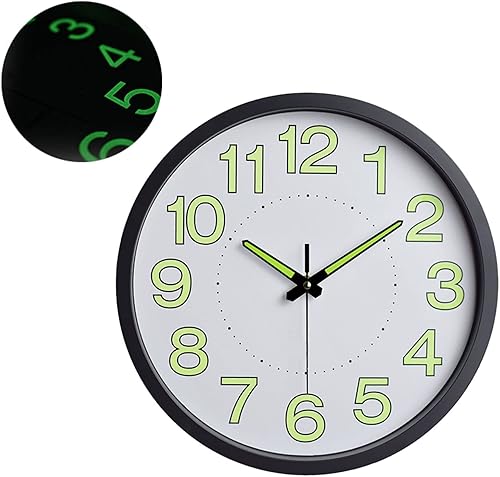 Miniatura 7 de Reloj de pared de 12 pulgadas, reloj de pared que brilla en la oscuridad, reloj de pared de madera silencioso sin tictac, reloj de pared decorativo