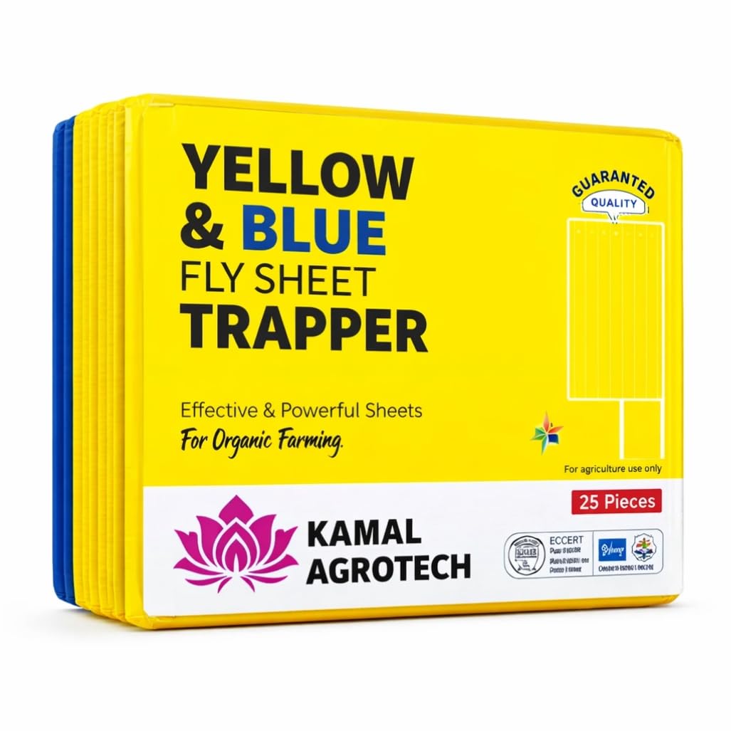 Kamal Agrotech Yellow and Blue Fly Sheet Trapper, Sticky Insect Trap for Whiteflies, Aphids, Thrips, Jassids, A5 Size, 25 Pieces-image-24
